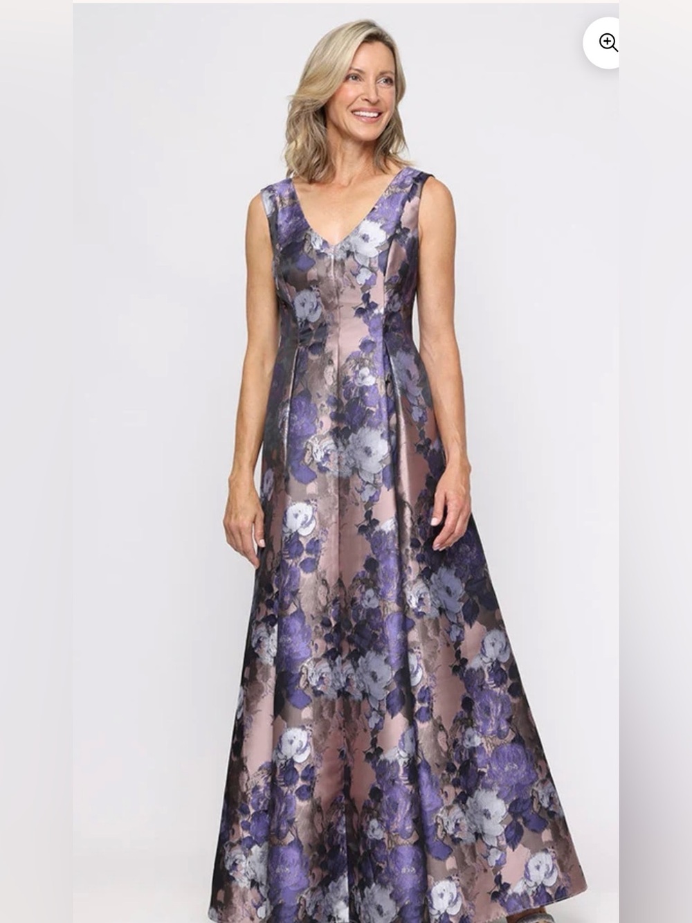 Alex Evenings Lavender and Silver Floral V-Neck Maxi Gown